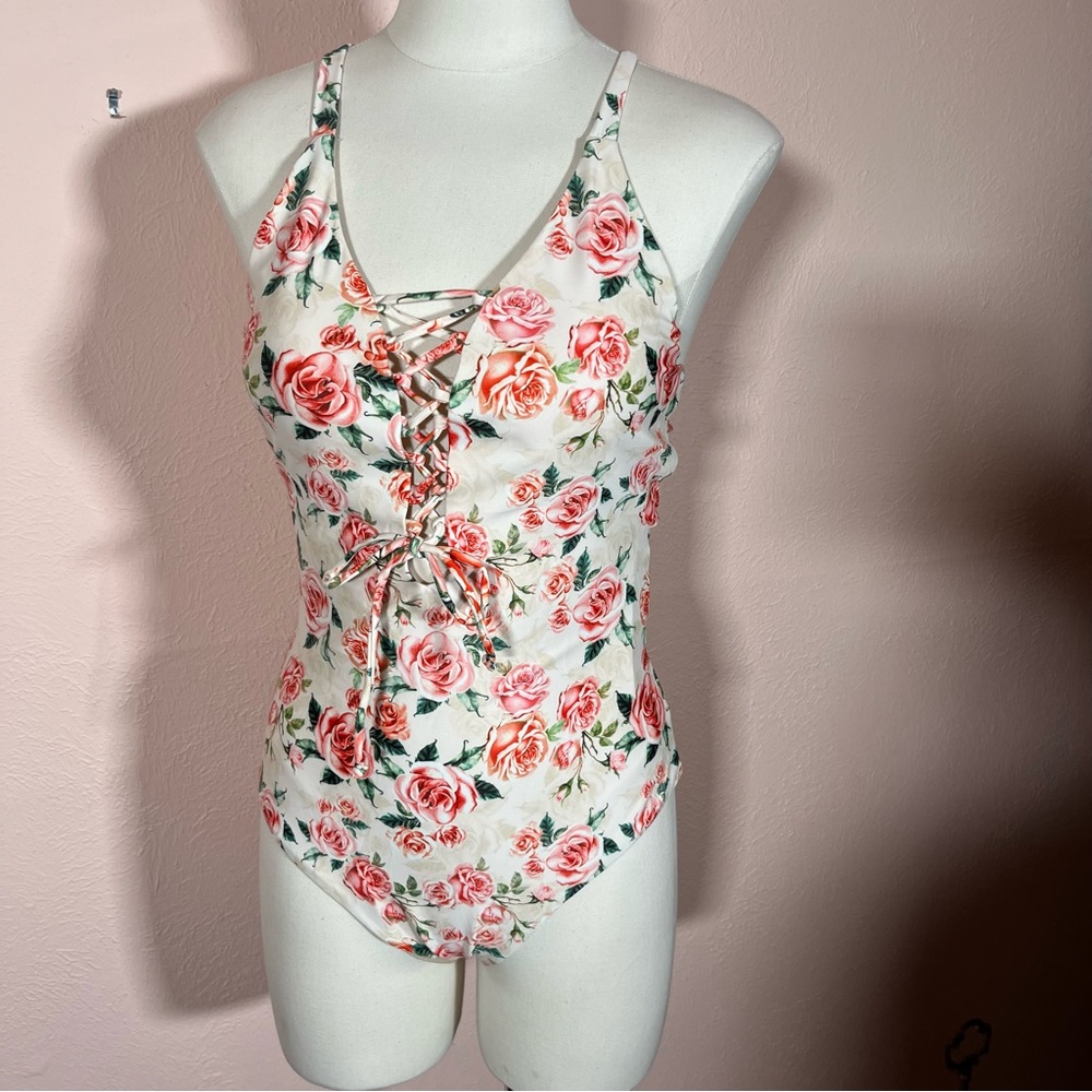 NEW Jantzen Feminine floral corset front one piece swimsuit Fairycore size 10